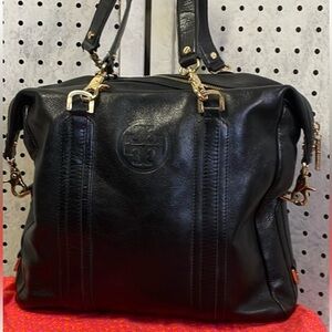 Tory Burch Black Leather Satchel with Gold Hardware